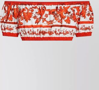 Dolce & Gabbana cotton majolica-print off-the-shoulder cropped top