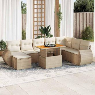 vidaXL Set De Sof&aacute;s De Jard&iacute;n Con Cojines 9 Pzas Rat&aacute;n Sint&eacute;tico Beige Vidaxl