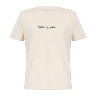 Off-white T-Shirts, male, Beige, Size: 2XL T-shirt with embroidered logo