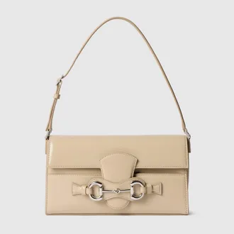 Gucci Horsebit Ristretto Medium Shoulder Bag, Beige, Leather