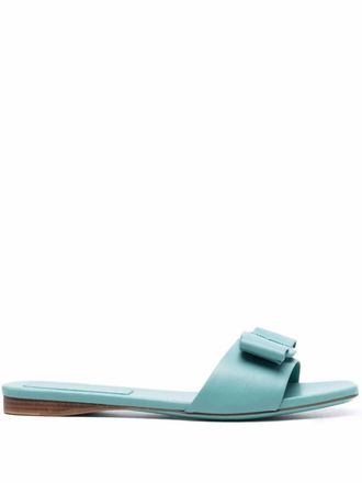 Ferragamo Womens Embossed Bow Sandals In Blue