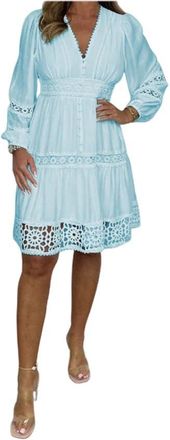 Generic Womens Vintage Hollow Out Lace V-Neck Dress, Plus Size Dresses for Curvy Women, White Dress Women (Blue,XXL)