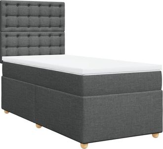 vidaXL Vidaxl - Cama Box Spring Con Colch&oacute;n Tela Gris Oscuro 90x200 Cm