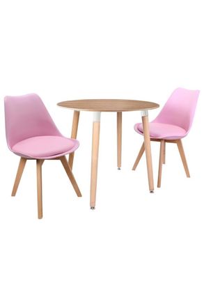 Life Interiors Round Lorenzo Dining Set with a Table & Chairs Set of 2 in Pink