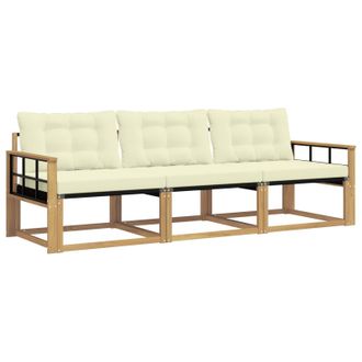 vidaXL Conjunto De Sof&aacute;s De Exterior Con Coj&iacute;n 3 Pcs Blanco Y Crema Vidaxl