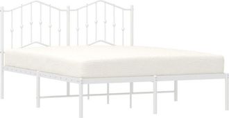 vidaXL Metal Bed Frame without Mattress with Headboard White 150x200cm vidaXL
