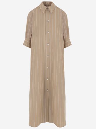 Jil Sander Langes Baumwollkleid mit Streifenmuster