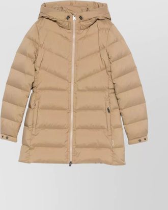 Woolrich long hooded quilted jacket and pockets