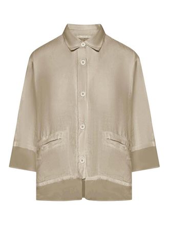 Transit Par-Such 3/4 Sleeve Linen Shirt With Georgette Inserts