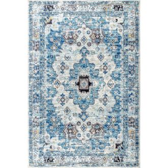 Jonathan Y Designs Modern Persian Boho Vintage Medallion Area Rug in Cream/blue at Nordstrom, Size 4Ft 0In X 6Ft 0In