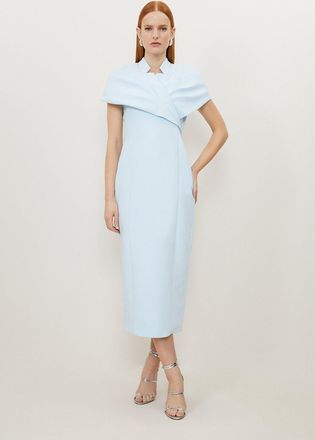 Karen Millen Clean Tailored Wrap Cape Sleeve Midi Pencil Dress