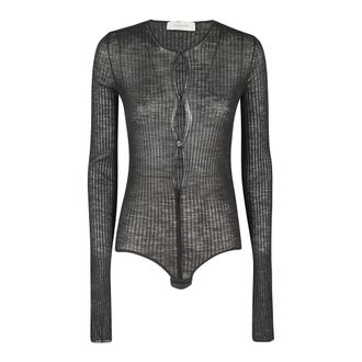 Sportmax Tops, Dames, Zwart, M, Wol, Semitransparante Zwarte Body Top met Knopen