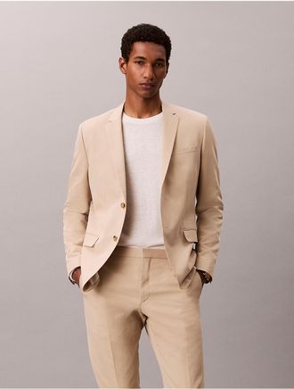 Calvin Klein Mens Linen Blend Slim Blazer - Brown - 44