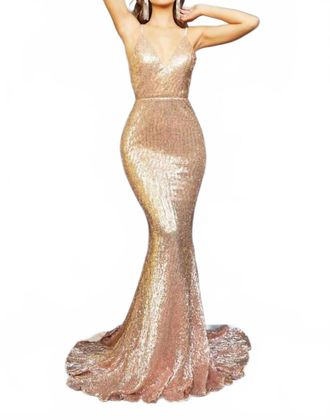 Portia & Scarlett Sexy Long Formal Prom Dress In Rose Gold
