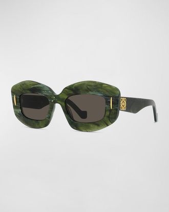Loewe Emerald Green Acetate Rectangle Sunglasses With Golden Accents
