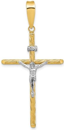Diamond2Deal 14k Yellow Gold and White Rhodium and Textured INRI Crucifix Cross Pendant