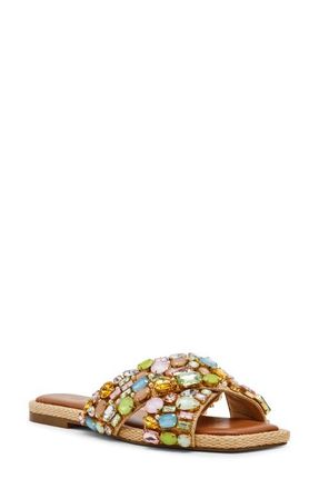 Steve Madden Levity Crystal Embellished Sandal in Gold Multi at Nordstrom, Size 9.5