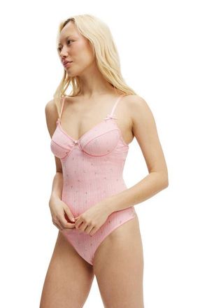 Cotton On Womens Sophie Cotton Pointelle Bodysuit in Luci Ditsy Blushing Bride at Nordstrom, Size X-Small