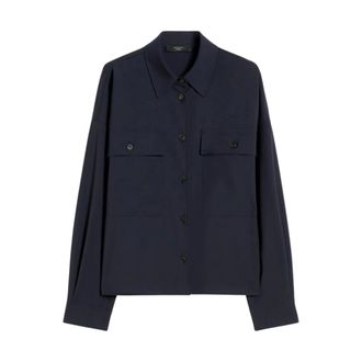 Max Mara Shirts, female, Blue, Size: 2XL Woollen Cloth Cropped Jacket