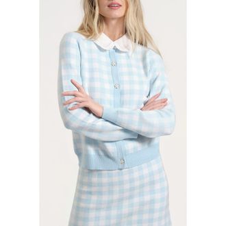Isaac Mizrahi New York Mixed Media Gingham Cardigan in Blue Multi at Nordstrom, Size X-Small