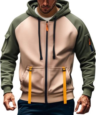 Generic MenS New Retro Color Blocking Ribbon Zipper Solid Color Sports And Leisure Cardigan Sweatshirt Top Green