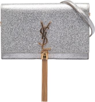 Saint Laurent Pre-owned Womens Metallic Calfskin Monogram Kate Tassel Wallet On Chain - Silver Leather - One Size