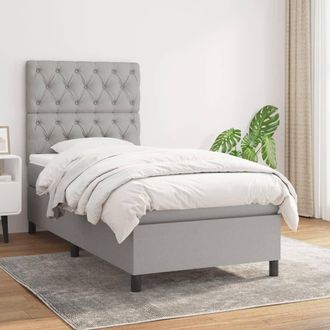 vidaXL Cama Box Spring Con Colch&oacute;n Tela Gris Claro 80x200 Cm Vidaxl