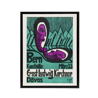 Artery8 Retrospective Exhibition Poster Kirchner Black Framed Canvas Wall Art in Blue | Size: W24 x H32