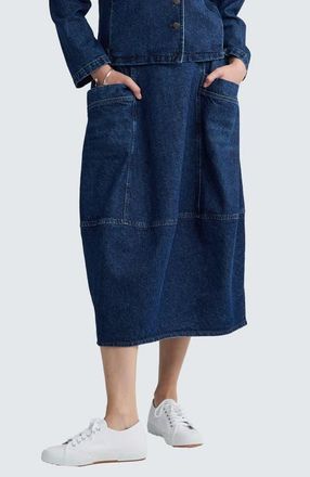Luukaa D'Celli Hayden Balloon Denim Skirt in Indigo Denim at Nordstrom, Size 18