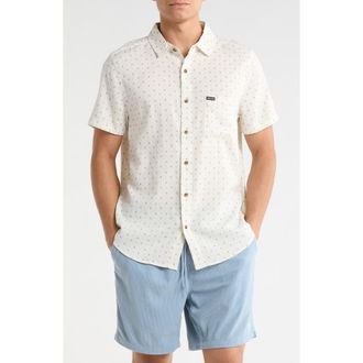 Brixton Charter Short Sleeve Slub Button-Up Shirt in Off White Micro Geo at Nordstrom, Size Xx-Large