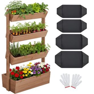 Yaheetech Yaheetech Fioriera Aiuola Rialzata da Esterno Verticale 4 Piani in Legno con Fori di Drenaggio per Piante Aromatiche Orto 84,5&times;45&times;140,5cm Marrone