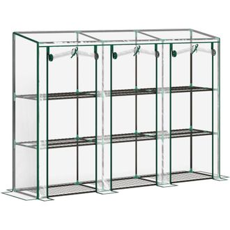 OUTSUNNY Invernadero Peque&ntilde;o Con Estantes De 3 Niveles Puertas Con Cremallera Para Cultivar Plantas Flores 215x46x151 Cm Transparente