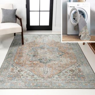 Jonathan Y Designs Armae Distressed Medallion Chenille Machine-Washable Area Rug in Terra/blue at Nordstrom, Size 3Ft 0In X 5Ft 0In