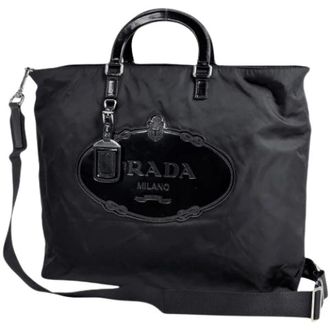 Prada Pre-owned Tote Bags, female, Black, Size: ONE SIZE Pre-owned Vintage Nylon Shoulder Tote