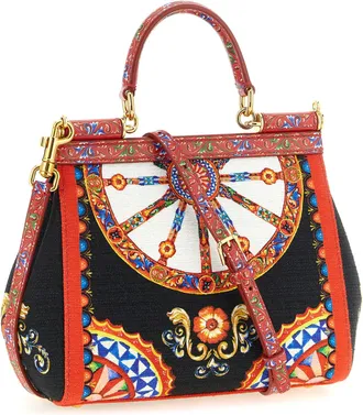 Dolce & Gabbana Womens Sicily Top Handle Bag Multicolor Cotton Viscose Wool