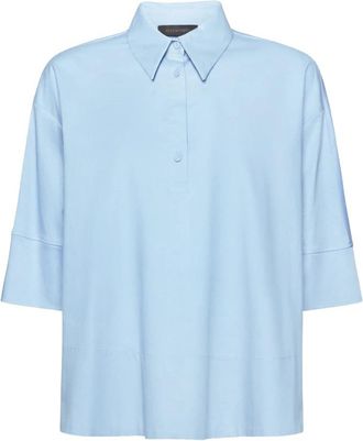 Elena Miro Blusa in jersey di cotone stretch - Dames - Blouses - Blauw - XL - Katoen - Overhemden
