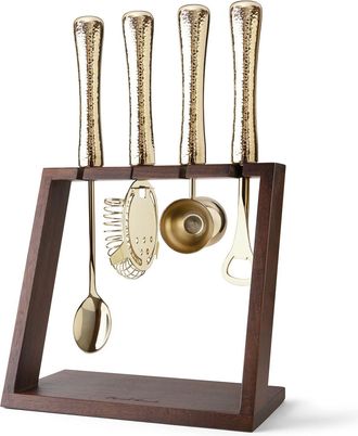 Final Touch Final Touch 4 Piece Bar Tool Set with Stand - Brass Metal Handles