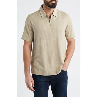 Johnston & Murphy Finn Performance Rib Quarter Zip Polo in Stone at Nordstrom, Size Xxx-Large