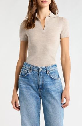 Max Mara Albero Virgin Wool Blend Rib Polo Sweater in Powder at Nordstrom, Size X-Small