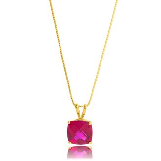MAX + STONE 14k Yellow Gold 8mm Cushion Cut Gemstone Pendant Necklaces with 18 inch Box Chain