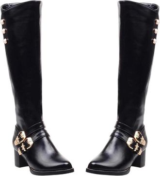 Generic Women Knee High Motorcycle Boots Low Heel Pu Leather Long Winter Casual Outdoor Boot