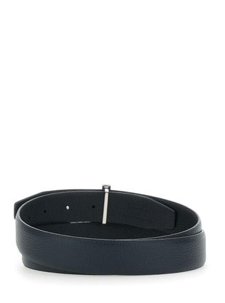 Tom Ford Mens Belt Reversible T-Buckle Blue Leather Calf