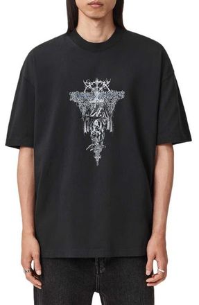 AllSaints Swords Oversize Cotton Graphic T-Shirt in Washed Black at Nordstrom, Size Small