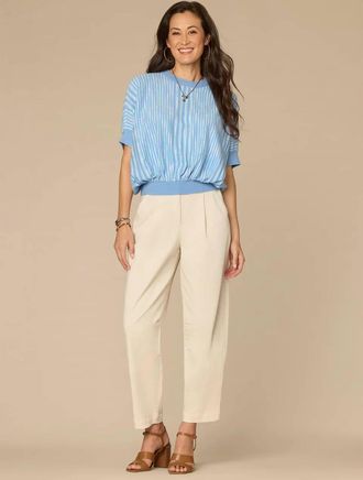 Democracy Short Dolman Sleeve Double Round Neck Two Tone Space Dye Sweater In Blue/lavender