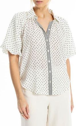 Max Studio Boyfriend Fit Bubble Sleeve Button-Up Shirt in Ecru Black at Nordstrom Rack, Size X-Large