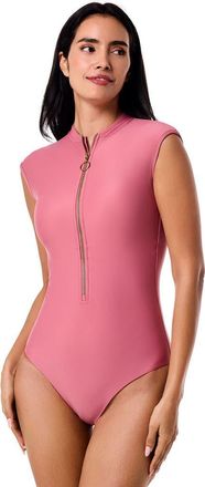 Coolibar Sweetwater Cap Sleeve Swimsuit, UPF 50+ Sun Protection in Terracotta Rose at Nordstrom, Size Medium