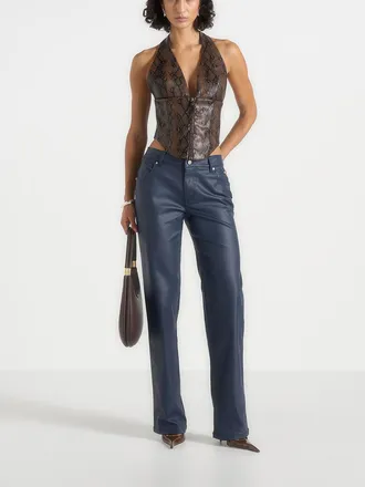 Mani&egrave;re De Voir Florence Wax Effect High Rise Straight Leg Jeans in Indigo at Nordstrom, Size 10