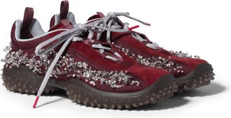 Miu Miu Bubble Embroidered Technical Fabric And Suede Sneakers, Woman, Burgundy, Size 35