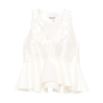 Ganni Dames, Tops, Wit, Maat: L Satijn