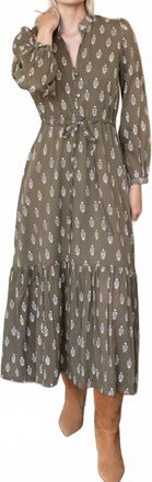 Emerson Fry Frances 3 Midi Dress In Marguerite 2 Gothic Olive Organic